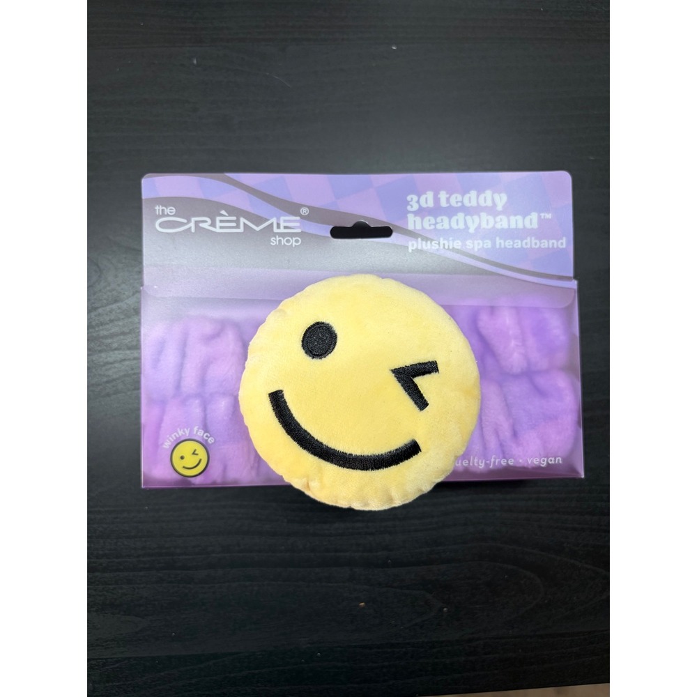 The Creme Shop 3D Teddy Headyband Plushie Spa Headband Winky Face Purple New